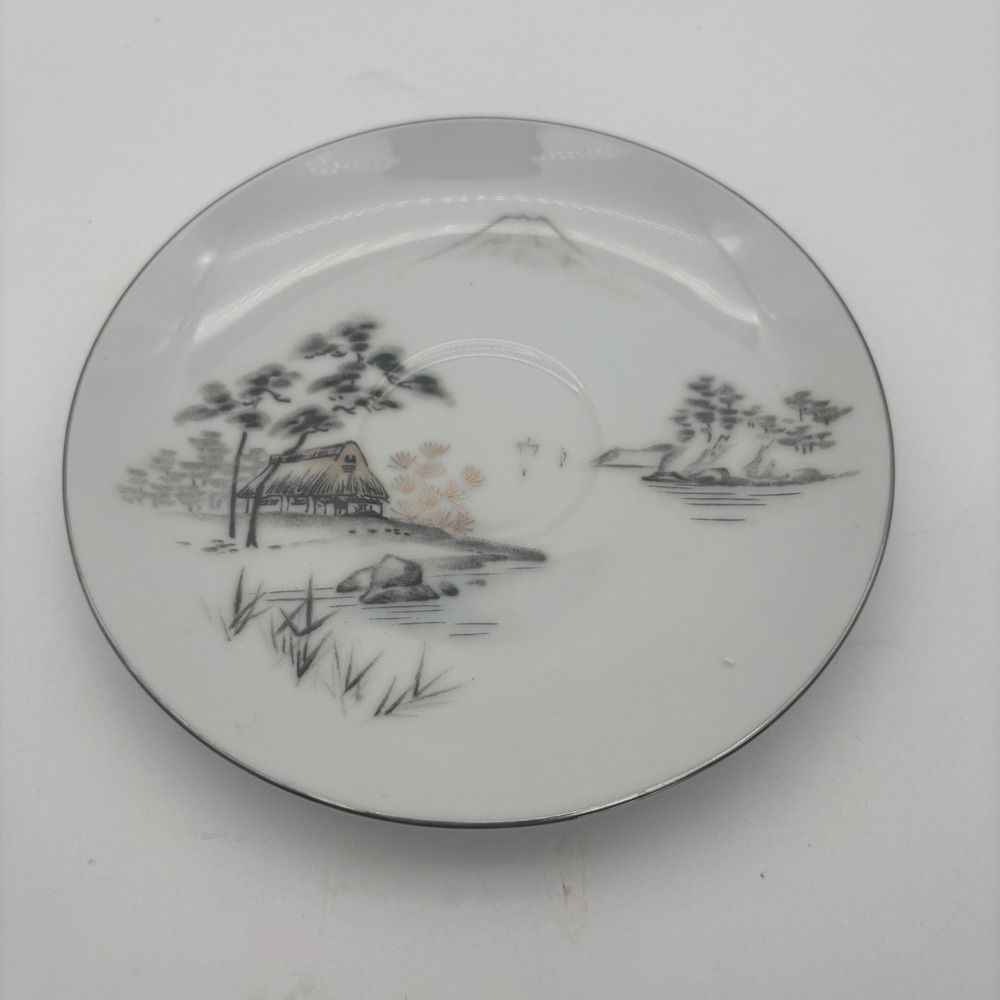 Vintage Sone China Landscape Saucer 2215 Japan Gold Trim Asian Mountain Scene